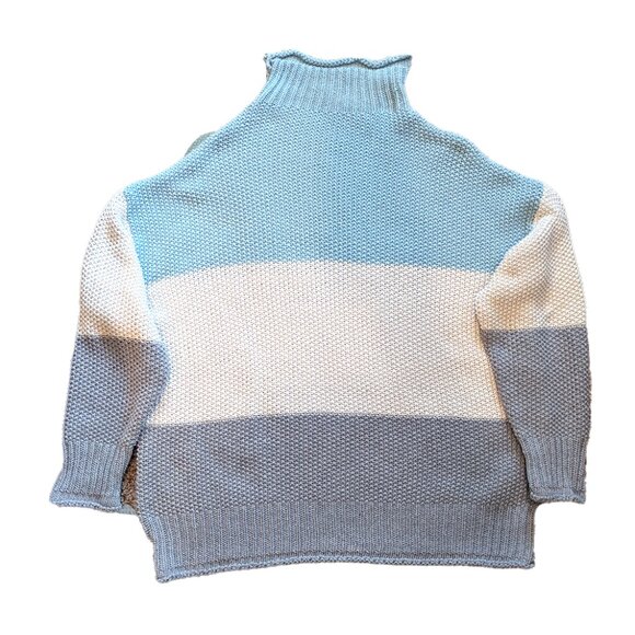 Oversized cotton sweater Sz M Light Blue Grey White - Picture 2 of 3